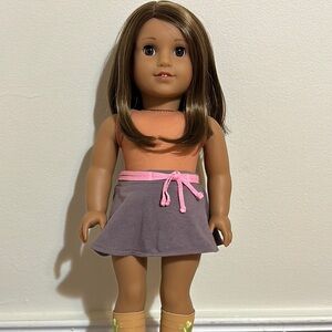 American Girl Doll with Brown Hair and Boots.